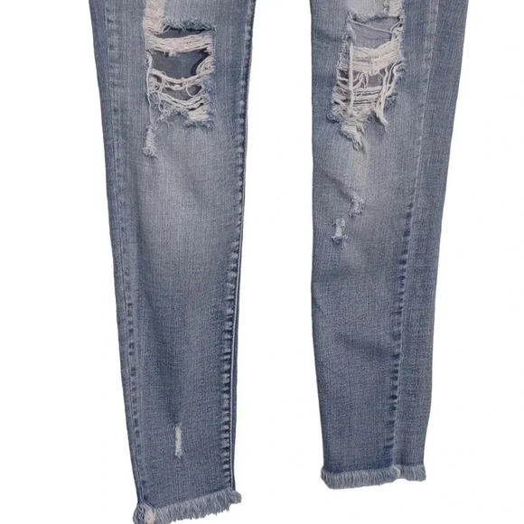 SP Black Label Frayed Skinny Distressed Blue Wash Straight Denim Jeans - Picture 3 of 8